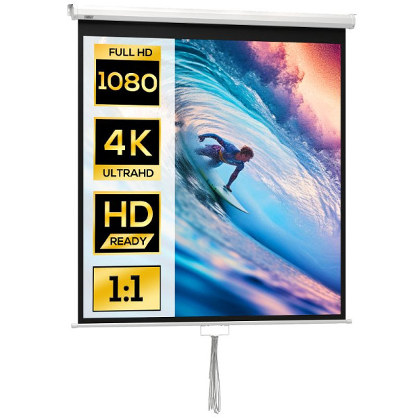 HOMCOM Beamer Leinwand 152 x 152 cm 85 Zoll 1:1 HD 4K Projektionsleinwand für Heimkino Büro-Präsentationen, 001-016V00WT