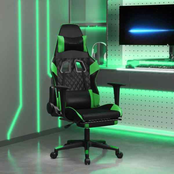 vidaXL Gaming-Stuhl mit Massage & Fußstütze Schwarz & Grün Kunstleder, 345525