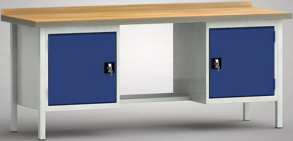 KLW Standard-Werkbank - 2000 x 700 x 840 mm L x T x H, links & rechts Türe 500 mm, WS202N-2000M40-X7010