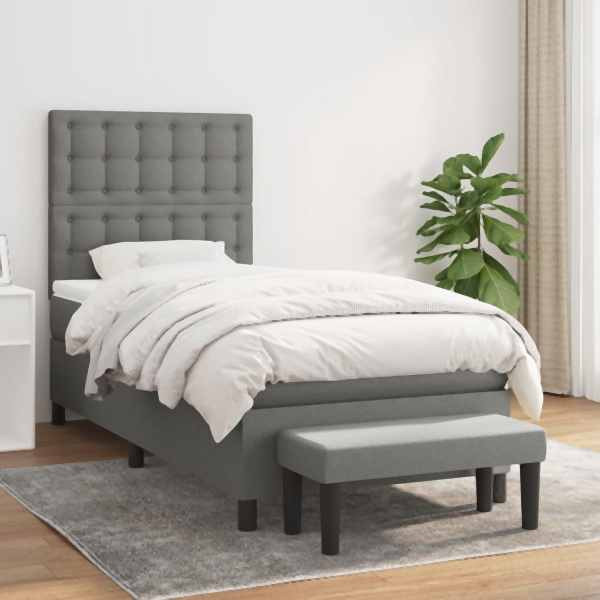 vidaXL Boxspringbett mit Matratze Dunkelgrau 90x190 cm Stoff, 3136878