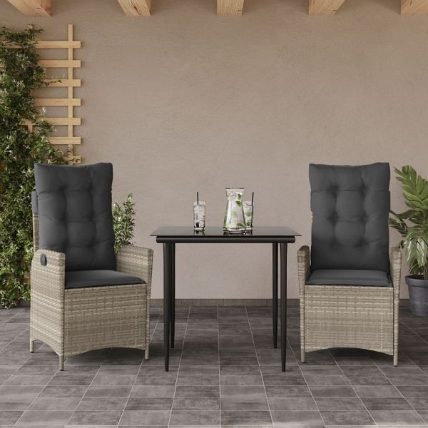 vidaXL 3-tlg. Garten-Essgruppe mit Kissen Hellgrau Poly Rattan, 3213274