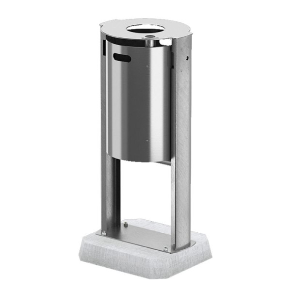 Stein HGS Abfallbehälter -City 300- mit integriertem Ascher und flacher Abdeckung, mobil mit Beton-Sockel, Behälter und Ständer ohne Farbe, 12670-01