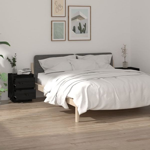vidaXL Nachttische 2 Stück Schwarz 40x35x50 cm Massivholz Kiefer, 813324