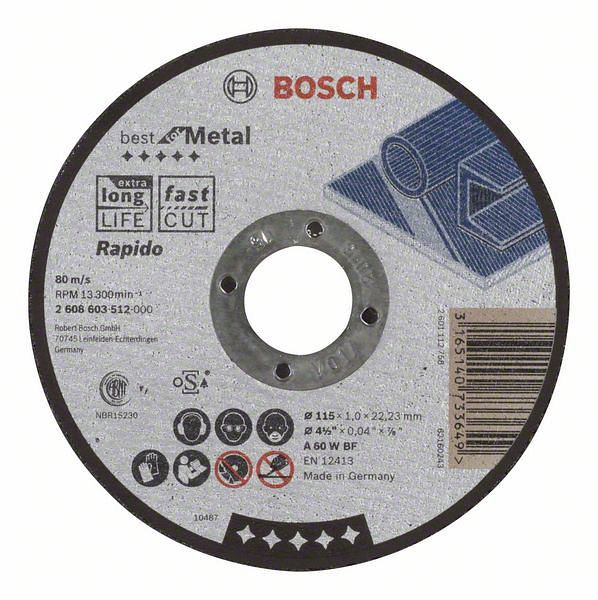 Bosch Trennscheibe gerade Best for Metal - Rapido A 60 W BF, 115 mm, 1,0 mm, VE: 25 Stück, 2608603512