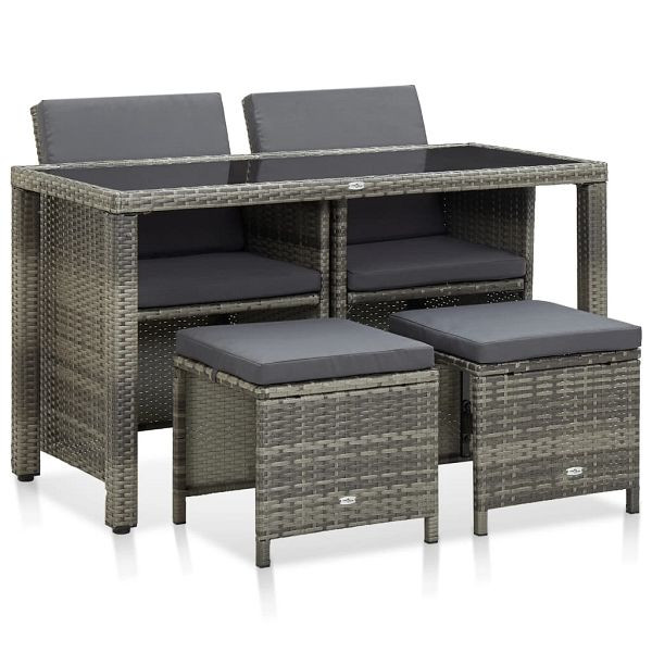 vidaXL 5-teilig Garten-Essgruppe mit Auflagen Poly Rattan Grau, 46535
