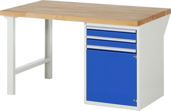 RAU Werkbank Serie 7000 - Modell 7503-1, B1500 x T900 x H890 mm, Systemunterbau B1500 x T850 x H850 mm, mit 2 Schubladen und 1 Tür, 03-7503A1-159B4M.11