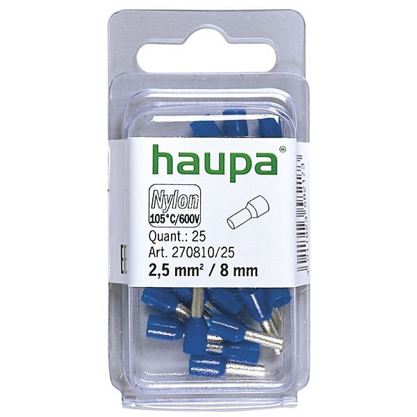 Haupa isolierte Aderendhülse 2,5 mm²/8 mm blau, VE: 25 Stück, 270810/25