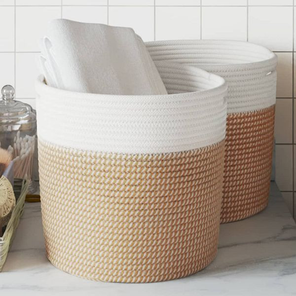 vidaXL Aufbewahrungskörbe 2 Stück Braun und Weiß Ø28x28 cm Baumwolle, 358460