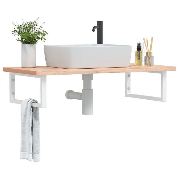 vidaXL Waschbeckenregal Wandmontage Stahl und Massivholz Buche, 3302432