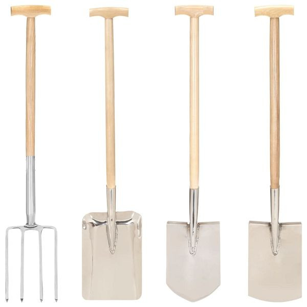 vidaXL 4-teilig Gartenwerkzeug-Set T-Griff Edelstahl Eschenholz, 3079705, 8720286562758