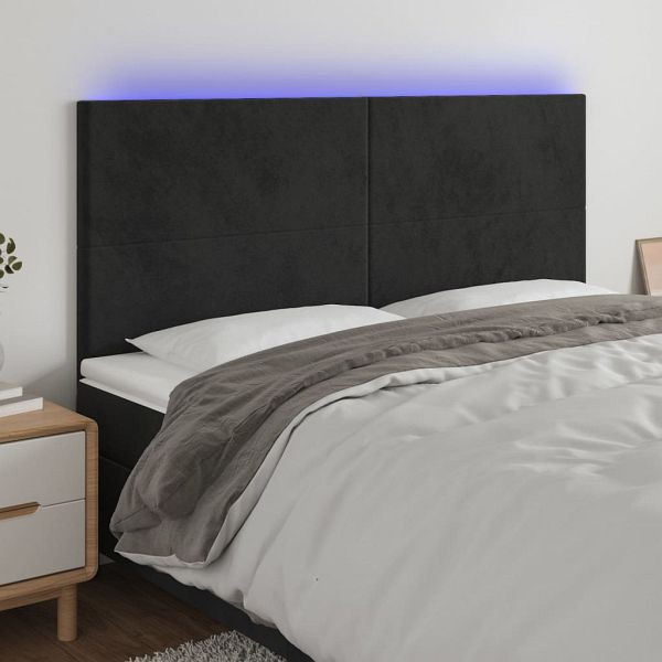 vidaXL LED Kopfteil Schwarz 180x5x118/128 cm Samt, 3122206