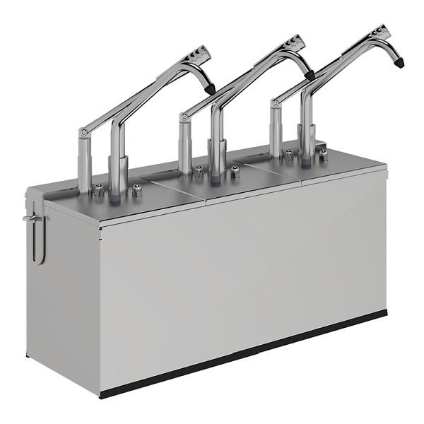 Gastro-Inox Hebel-Dosierdispenser, 3x1/6 Gastronorm Ausführung mit 1/6 Gastronorm Behälter, 503.182