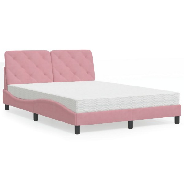 vidaXL Bett mit Matratze Rosa 140x190 cm Samt, Polyester, 3208657