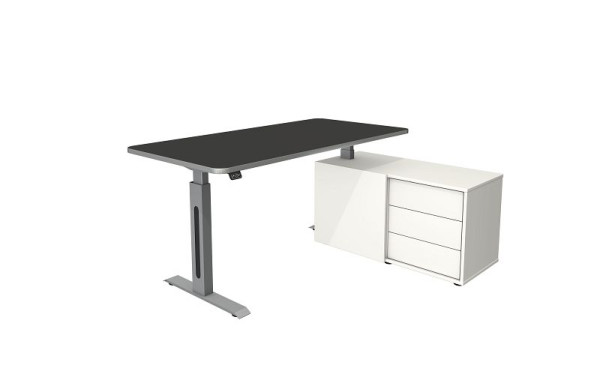 Kerkmann Steh-/Sitztisch Move 1 Style mit Sideboard, Gestell silber, elektrisch höhenverstellbar von 740 - 1230 mm, anthrazit/silber, 10177213