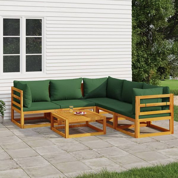 vidaXL 6-teilig Garten-Lounge-Set mit Grünen Kissen Massivholz, 3155319