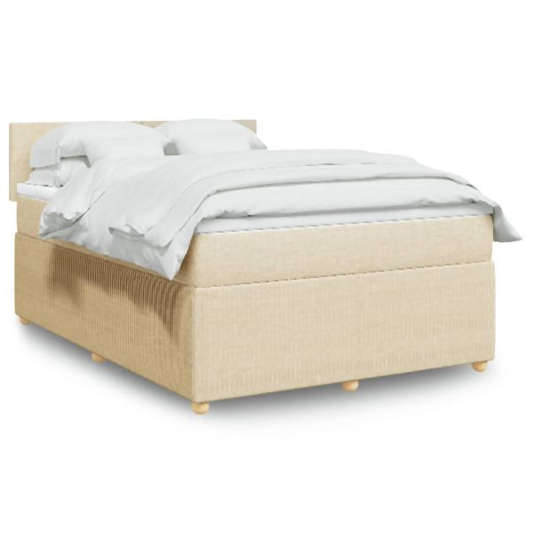 vidaXL Boxspringbett mit Matratze Creme 140x200 cm Stoff, 3289777