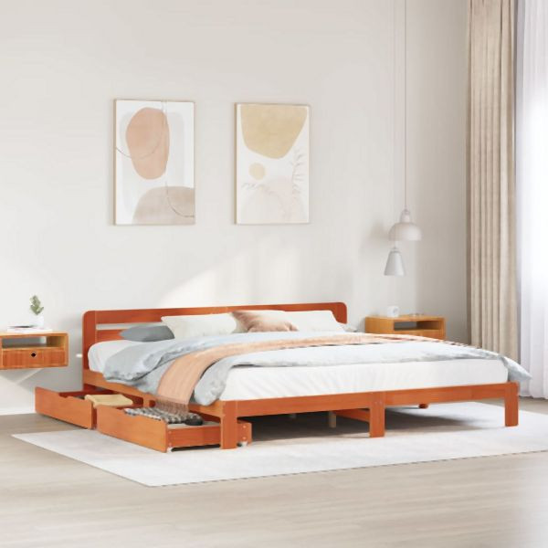 vidaXL Massivholzbett ohne Matratze Wachsbraun 180x200 Kiefernholz, 3309856