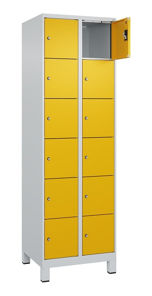 C+P Schließfachschrank Evolo PLUS, mit Füßen, 12 Fächer, 1950x600x500mm, 7035/1, Frontfarbe RAL 1004 Goldgelb, 049010-206 S10000
