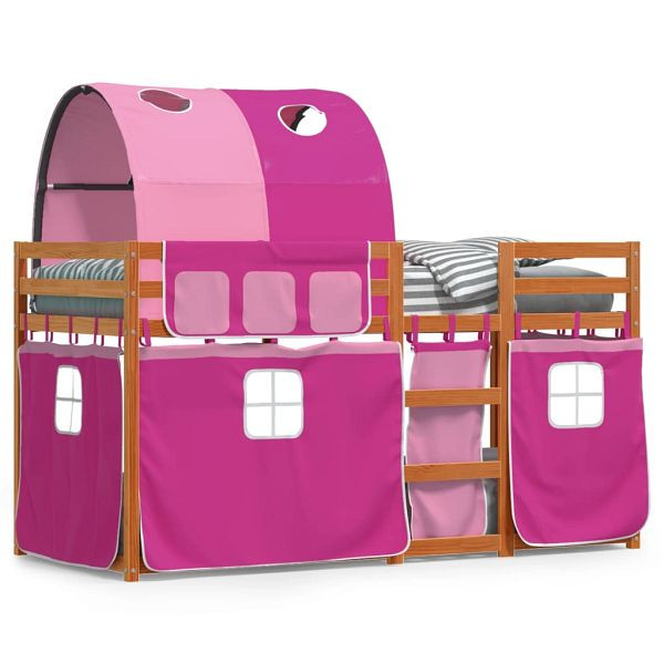 vidaXL Etagenbett mit Vorhängen Rosa 90x190 cm Massivholz Kiefer, 3284041