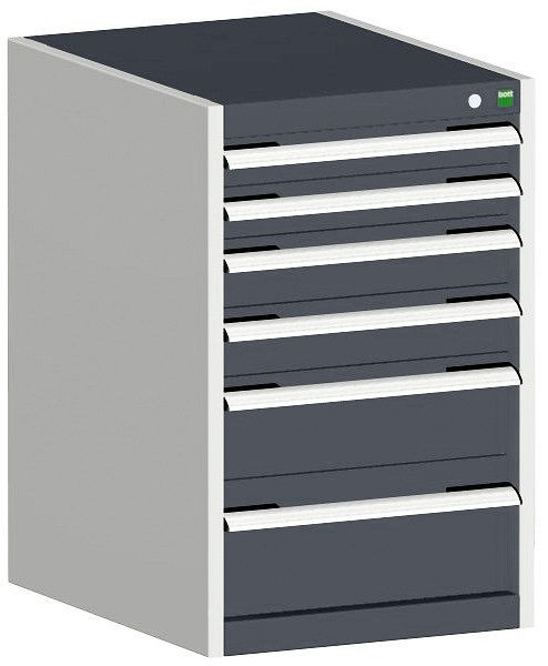 bott cubio Schubladenschrank bestückt mit 6 Schubladen BxTxH: 525 x 650 x 800 mm, RAL 7035/7016, 40018039.19V
