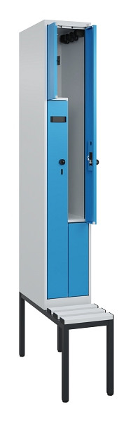 C+P Z-Spind Evolo PLUS, Bank, 2 Fächer, 2120x300x815mm, 7035/5012, Drehriegel, Sitzfläche Kunststoff, Sitzbank, 0490537-102 S10061