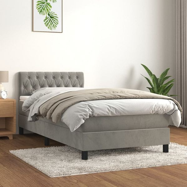 vidaXL Boxspringbett mit Matratze Hellgrau 90x190 cm Samt, 3141455