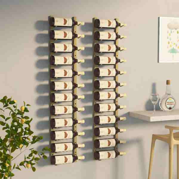 vidaXL Wand-Weinregal für 12 Flaschen 2 Stück Golden Eisen, 340882