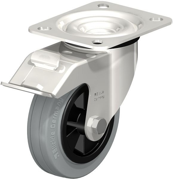 Blickle LEX-VPP 100G-FI-SG Edelstahl-Lenkrolle mit Anschraubplatte & Feststeller, Vollgummi, Grau, 297499