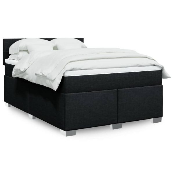 vidaXL Boxspringbett mit Matratze Schwarz 140x200 cm Stoff, 3288213