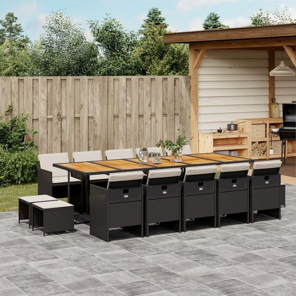 vidaXL 15-teilig Garten-Essgruppe mit Kissen Schwarz Poly Rattan, 3277766