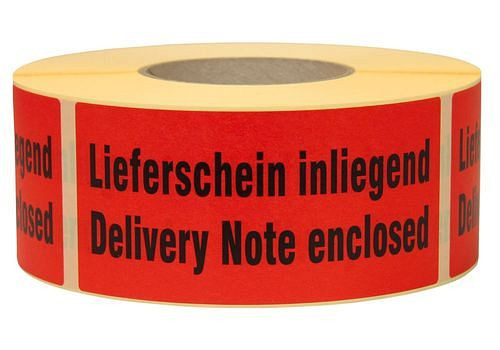 DENIOS Warn- und Hinweisetiketten, Delivery Note enclosed, 145 x 70 mm, aus Papier, 299620