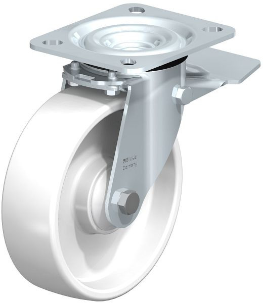 Blickle L-PO 125K-ST Stahlblech-Lenkrolle, mittelschwere Ausführung, mit Anschraubplatte & Feststeller, Polyamid, Weiß, 623462