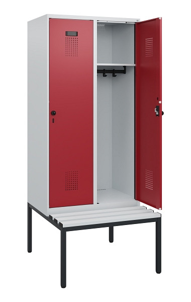 C+P Spind Evolo PLUS, 2 Abteile, 1950x800x815mm, 7035/3003, Drehriegel, Sitzfläche Kunststoff, Sitzbank, 0490505-22 S10058