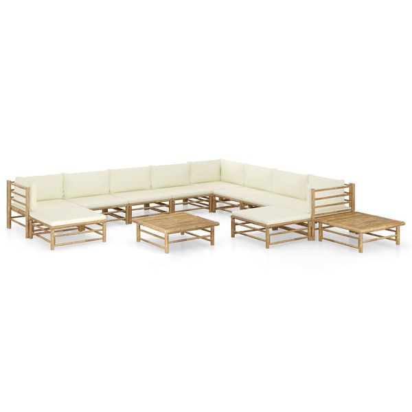 vidaXL 12-teilig Garten-Lounge-Set mit Cremeweißen Kissen Bambus, 3058227