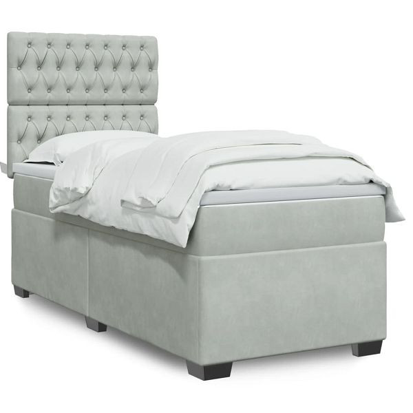 vidaXL Boxspringbett mit Matratze Hellgrau 80x200 cm Samt, 3290768