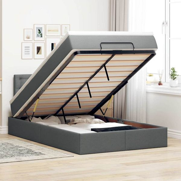 vidaXL Ottomane Bett mit Matratze & LEDs Dunkelgrau 120x200 cm Stoff, 3312465