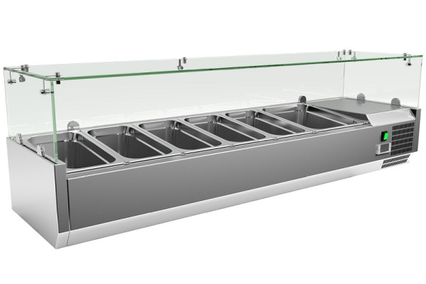 Gastro-Inox Edelstahl Aufsatzkühlvitrine 5x GN1/3 + 1x GN 1/2, 209.155