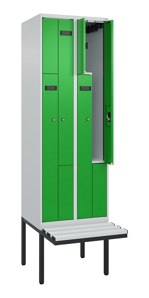 C+P Z-Spind Evolo PLUS, Bank, 4 Fächer, 2120x600x815mm, 7035/6037, Zylinderschloss, Material Sitzfläche Kunststoff, 0490437-204 S10092