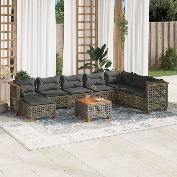 vidaXL 9-tlg. Garten-Sofagarnitur mit Kissen Grau Poly Rattan, 3261963