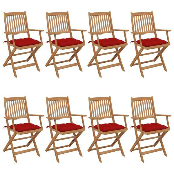 vidaXL Klappbare Gartenstühle 8 Stück mit Kissen Massivholz Akazie, 3074988