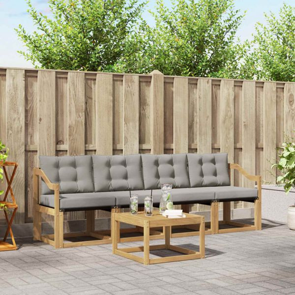 vidaXL Outdoor-Sofagarnitur mit Kissen 5-teilig Weiß und Hellgrau, 3389197