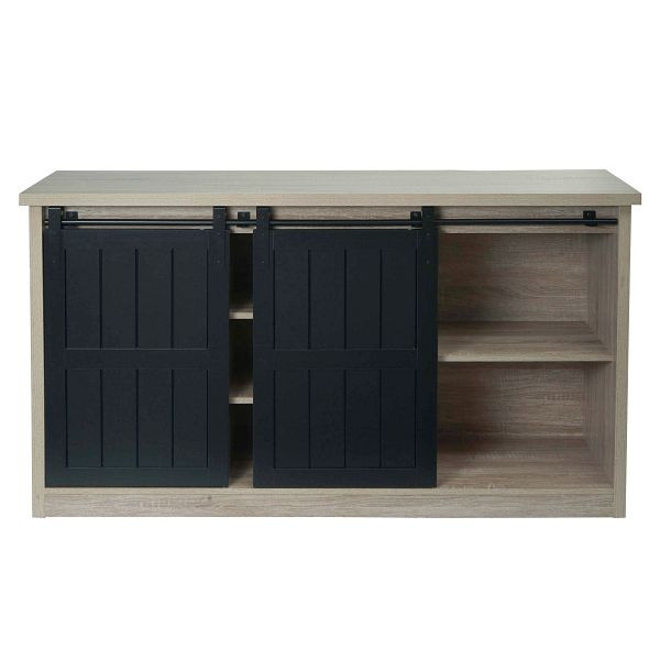 Mendler Sideboard HWC-K75, Highboard Regal Schrank Schiebetüre 7 Fächer Holz-Optik Industrial Metall 84x150x40cm, naturfarben, 97166+97167
