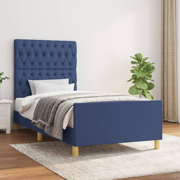 vidaXL Bettgestell mit Kopfteil Blau 90x200 cm Stoff, 3125274