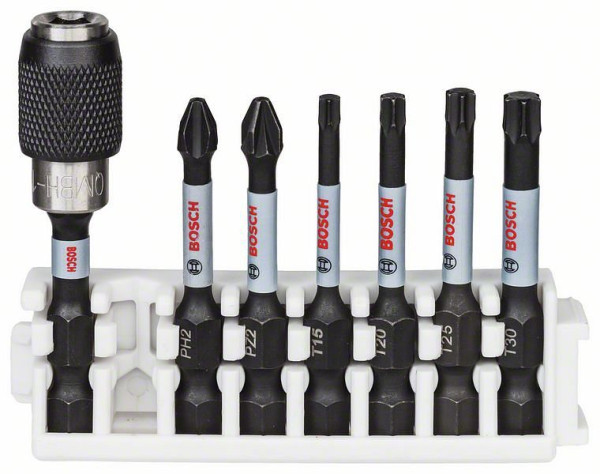 Bosch Schrauberbit-Set Impact Control, 7-teilig, PH2, PZ2, T15, T20, T25,T30, 50 mm, VE: 5 Stück, 2608522327