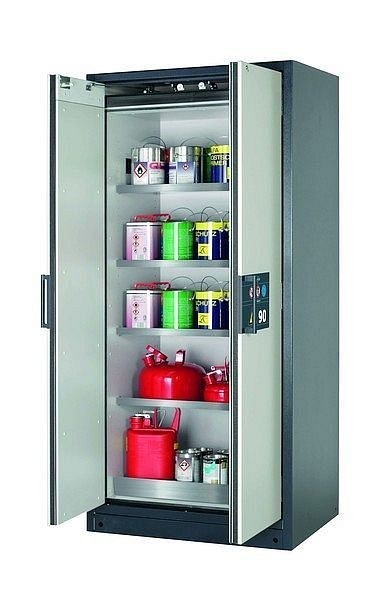 asecos Sicherheitsschrank Q-CLASSIC-90, Q90.195.090 in lichtgrau RAL 7035 mit 4x Fachboden (Edelstahl), 30041-041-30048