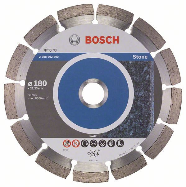 Bosch Diamanttrennscheibe Standard for Stone, 180 x 22,23 x 2 x 10 mm, 2608602600