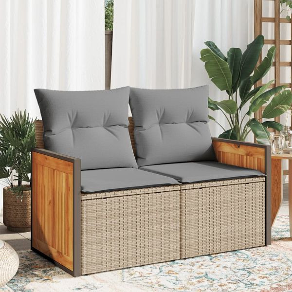 vidaXL Gartensofa mit Kissen 2-Sitzer Beige Poly Rattan, 366099