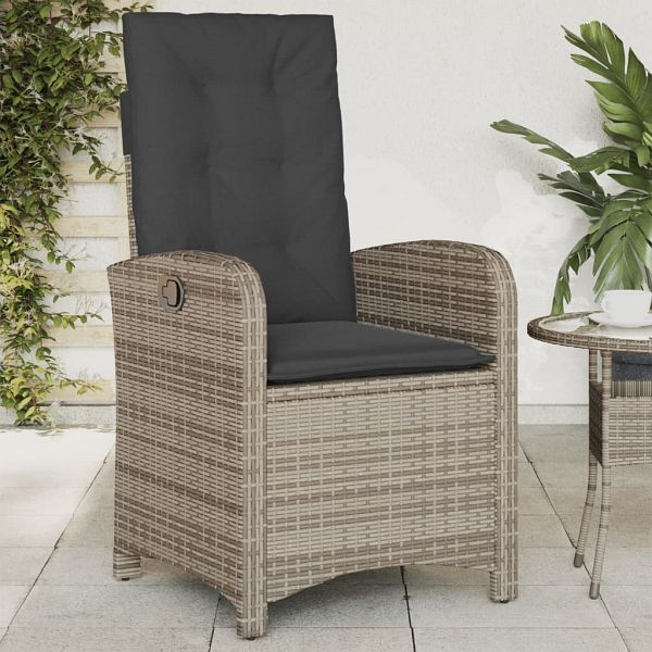 vidaXL Gartensessel Verstellbar mit Kissen Grau Poly Rattan, 365163