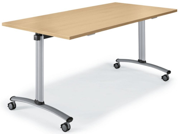 Deskin Klapptisch MODUL mit Rollen, Platte Holzdekor Buche, Gestell Hellgrau, B 1200 x T 800 x H 720 mm, 278843
