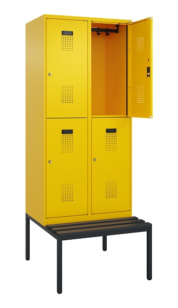 C+P Doppelstock-Spind Evolo PLUS, Bank, 4 Fächer, 2120x800x815mm, 1023/1023, Zylinderschloss, Sitzfläche Kunststoff, Sitzbank, 0493507-22 S10136